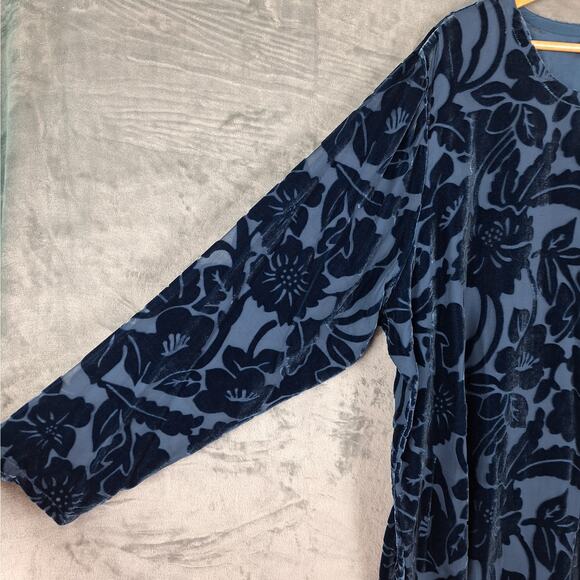Womens Top 2X Blue Silk Burnout‎ Velvet Goth Whimsygoth Floral Tunic Grunge NWT - Picture 4 of 7